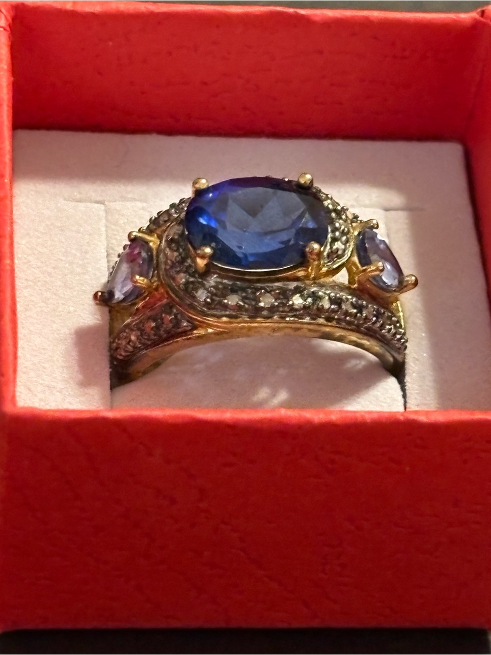 925 Sterling Silver Blue Lavender Stone Halo Ring Size 8 Statement Cocktail